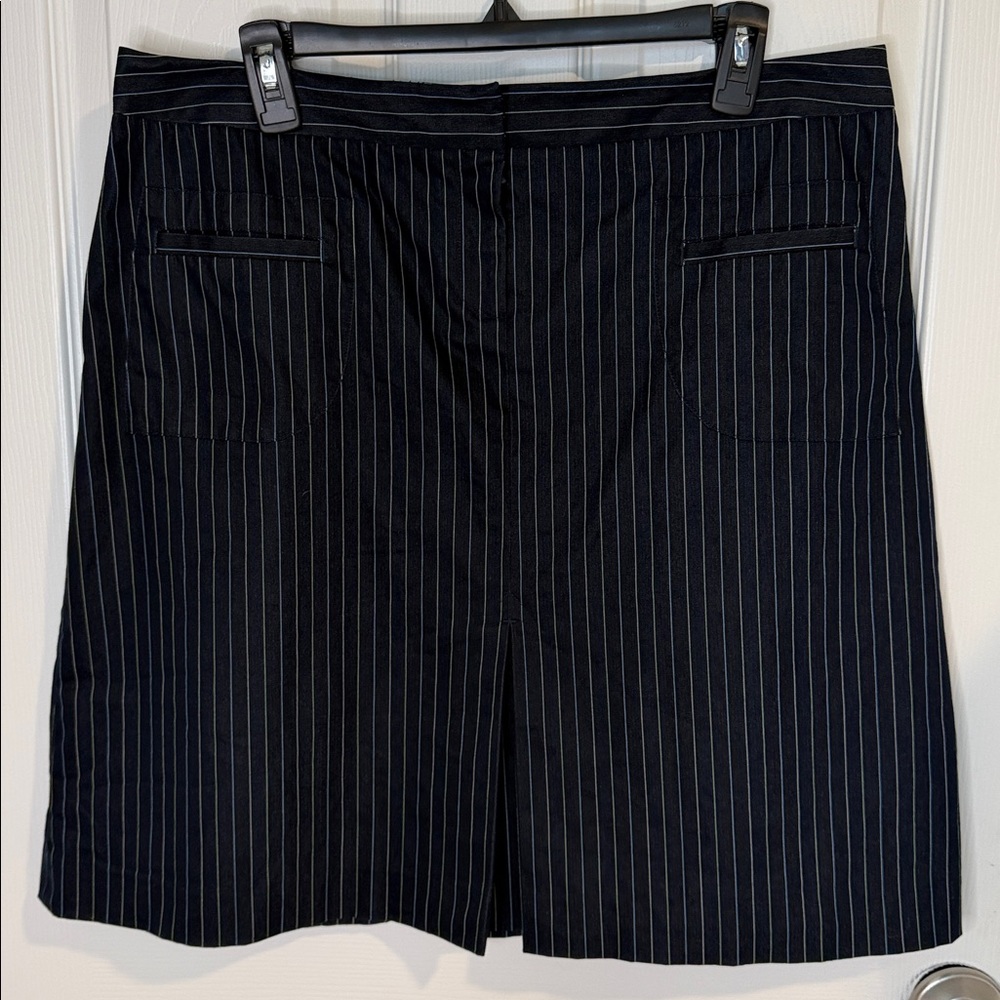 Lilly Pulitzer Navy Pinstripe Mini Skirt Size 14 Preppy Office Stretch A-Line
